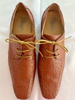 Tango Cognac Lace-Up Ostrich Print Oxford Dress Shoes Mens 12 Size Square Toe